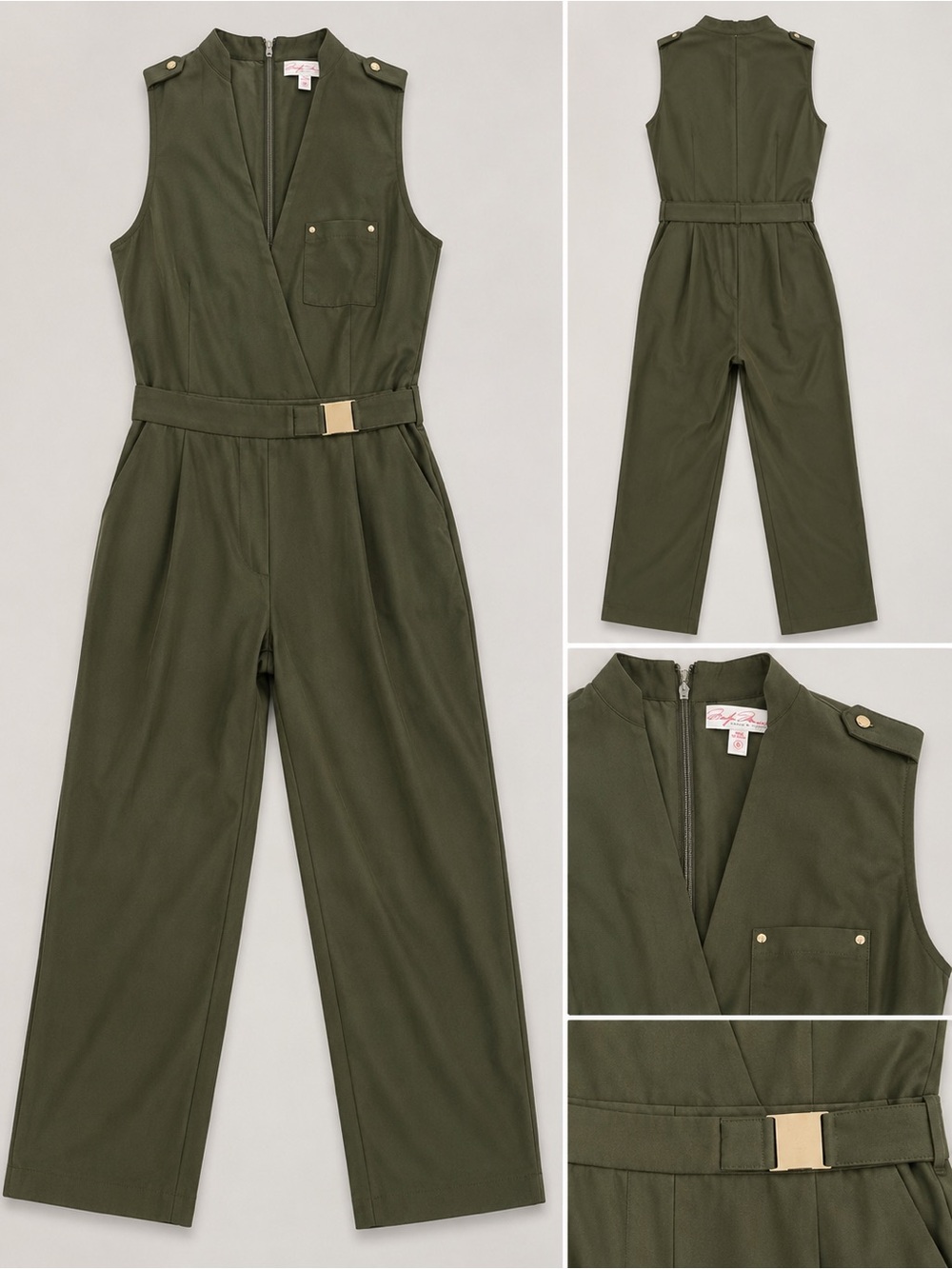 Marilyn Monroe Olive Utility Sleeveless Jumpsuit with Gold Buckle